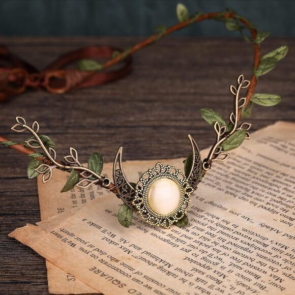 Elf Moon Crown Fairy Flower Headpiece Woodland Circlet for Women Girls main image 5